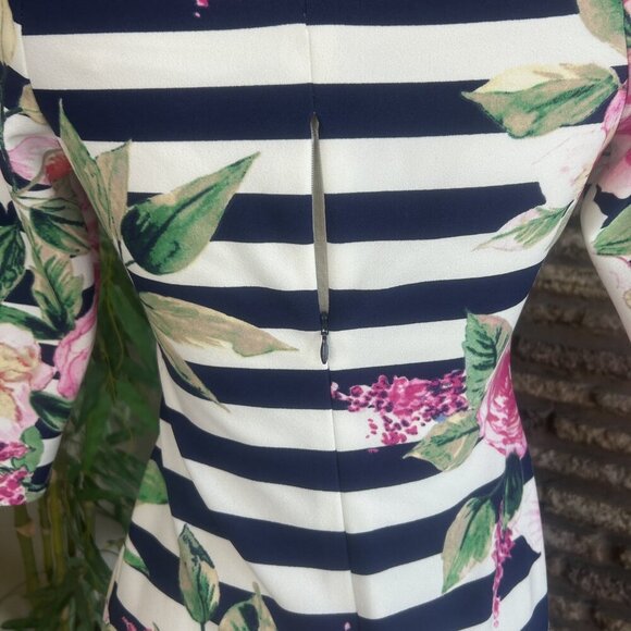 Eliza J Off Shoulder Striped Rose Floral Long Sleeve Dress Size 6 - Picture 5 of 10